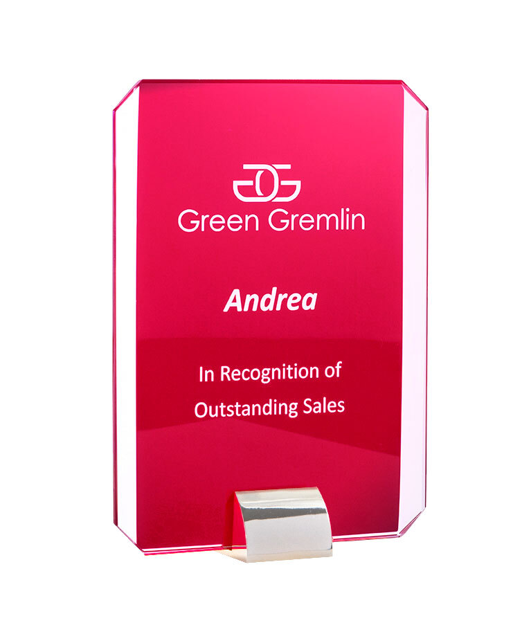 1205-3R Rectangle Red Glass/Silver Stand