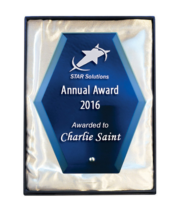 1271-3BU Laser Glass Hexagon-Blue